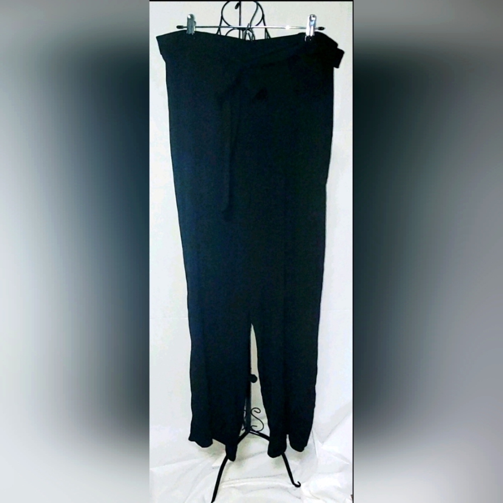 City Chic Black Wide Leg Tie Front Pants